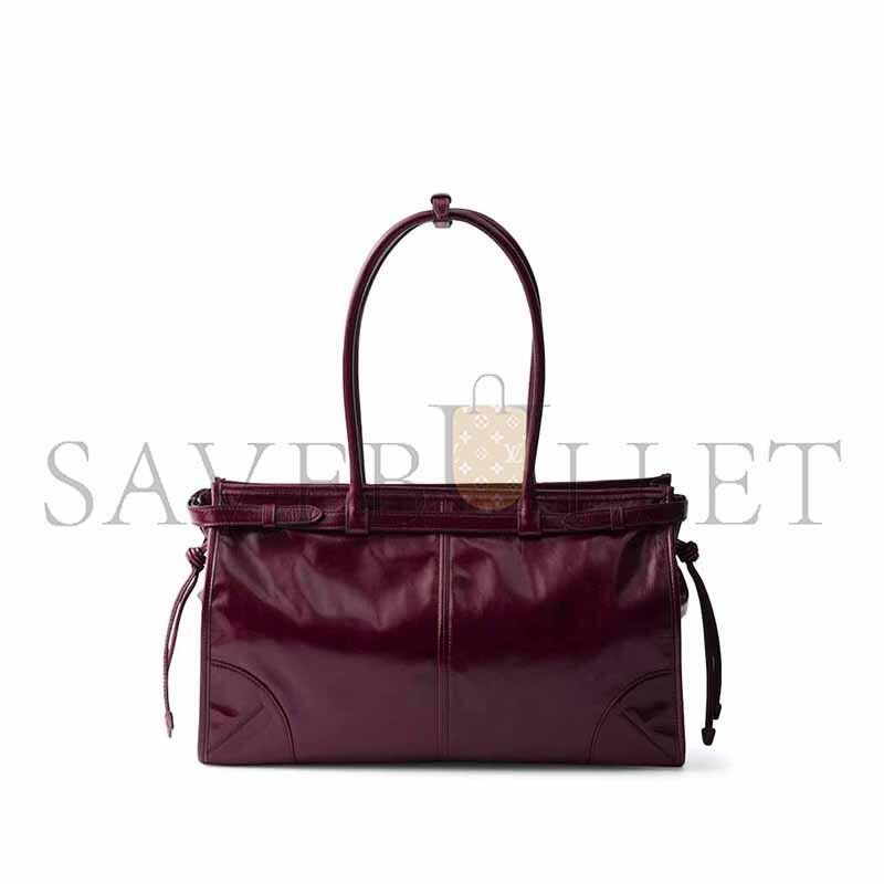 PRADA BURGUNDY LARGE LEATHER BONNIE TOP-HANDLE BAG 1BA433 (38*24*12cm)